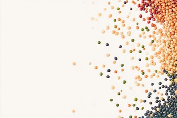 Poster - An intricate design featuring an assortment of colorful beans, lentils, and seeds arranged artistically on a creamy backdrop. Generative AI