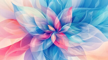 Aufkleber - Colorful Abstract Decorative Flower with Geometric Lines in Contrasting Shades of Blue Pink and Cyan for an Artistic Background