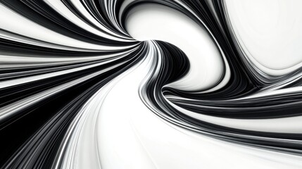 Poster - Glossy black and white abstract swirl Striking wavy backdrop Digital fractal artwork Three dimensional rendering