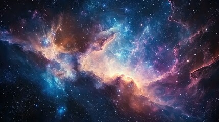 Poster - An illustration depicting a nebula in outer space representing the concept of space travel and a galaxy within the vast universe