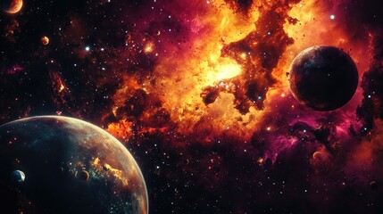 Poster - Abstract background design featuring forms and planets related to science capturing a vibrant explosion of stars in space and a fantastic galaxy within the universe
