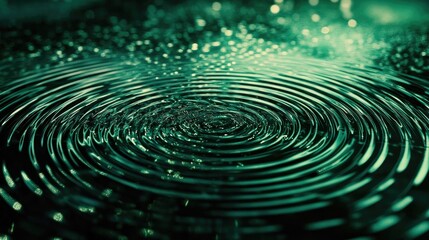 Poster - Abstract green light rippling across water creating concentric circular patterns