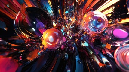Aufkleber - Abstract illustration featuring vibrant virtual objects arranged chaotically and prominently