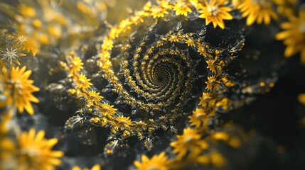 Poster - Abstract background featuring a yellow fractal kaleidoscope 3D rendered digital backdrop
