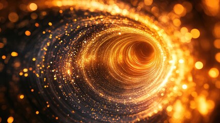 Poster - Vibrant swirling tunnel of luminous ethereal particles and bokeh effects in warm orange and fiery hues against a dark backdrop Abstract visual composition