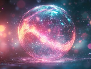 Poster - futuristic abstract energy sphere featuring luminous particles creating a vibrant and dynamic scient