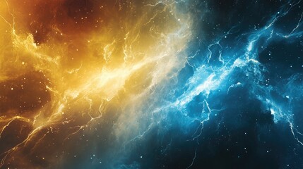 Poster - Dynamic fantasy background featuring vibrant energy discharges and lightning bolts in yellow blue and white hues perfect for postcards and artistic creations