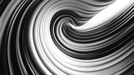 Poster - Glossy black and white abstract swirl Striking wavy backdrop Digital fractal artwork Three dimensional rendering