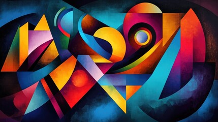 Aufkleber - Vibrant and artistic geometric illustration with a colorful dark abstract background