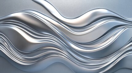 Poster - Stunning silver organic wave backdrop featuring a gray texture and elegant chrome design 3D rendering showcasing a refined aluminum appearance