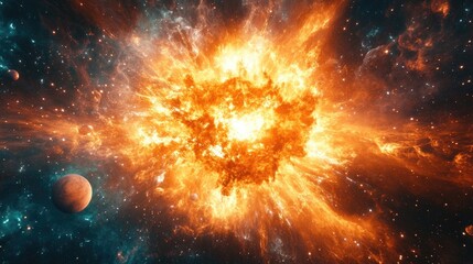 Poster - Abstract cosmic background featuring forms and planets related to science Stellar explosions in space create a fantastic galaxy Distant planets in an expansive solar system