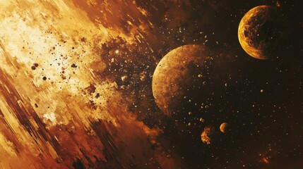Poster - Abstract cosmic background sci fi wallpaper featuring a stunning galaxy with star explosions and planets in a distant solar system