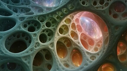Poster - An abstract fractal illustration featuring a swirling geometric pattern resembling a portal within a star filled universe