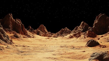 Wall Mural - fantasy alien desert landscape rocky exoplanet set against a black background 3d space illustration