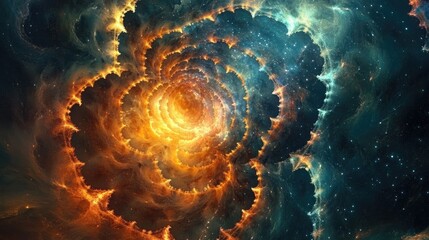 Poster - An abstract fractal illustration featuring a swirling geometric pattern resembling a portal within a star filled universe