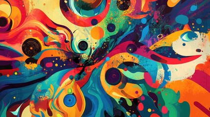 Poster - Abstract psychedelic color art composition featuring graphic elements suitable for backgrounds wallpapers textures and modern trend illustrations across various design applications