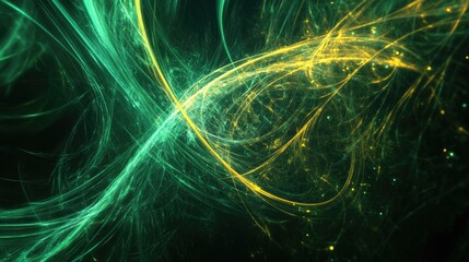 Aufkleber - Abstract composition of green and yellow lines on a black background featuring fractal elements suitable for graphics illustrations and digital designs across various platforms
