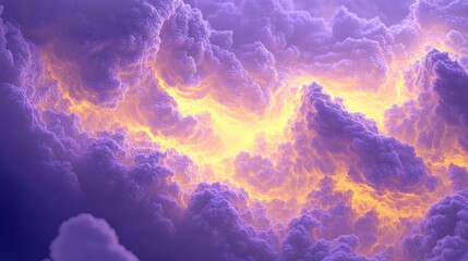 Poster - Vibrant abstract clouds in shades of purple and yellow A colorful fractal design created through 3D rendering techniques