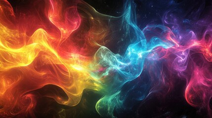 Poster - Abstract illustration featuring chaotic plasma energy strings vibrant multicolor fractals energy discharges and artistic representations of digital flames in a cosmic context