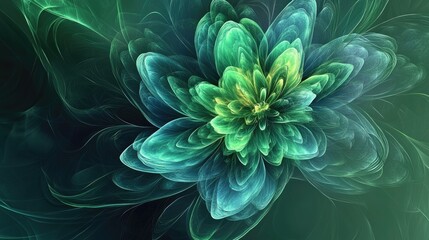 Leinwandbilder - Fantasy abstract fractal flower design in green and blue tones created through computer generation