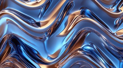 Poster - Abstract glossy zigzag pattern in blue and brown hues Digital fractal art representation 3D rendering