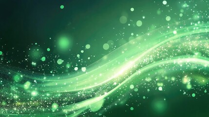Poster - Elegant abstract green background featuring glitter and waves illuminated by radiant lights and beams A captivating illustration of beauty and sophistication