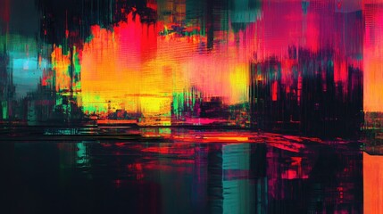 Poster - An abstract background featuring vibrant neon colors with a glitch art effect
