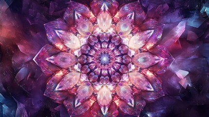 Poster - Abstract design featuring a stunning mandala ornament pattern with small irregular crystal flower shapes creating a beautiful kaleidoscopic effect