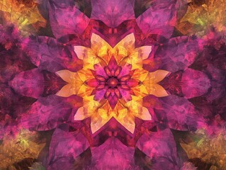 Poster - Fantasy abstract digital kaleidoscope design in vibrant colors