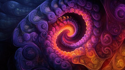 Poster - Fractal textures form abstract shapes against a black background in this digital illustration