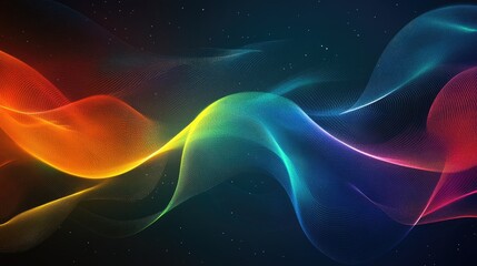 Poster - Abstract multicolored light background featuring flowing wavy lines creating a captivating futuristic effect in an illustrated style