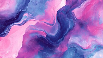Poster - Abstract Curves and Lines Minimalist Watercolor Design Contemporary Digital Pattern with Fluid Forms Light Template for Cover Poster Banner or Greeting Card Vibrant Neon Pink Blue and Violet Backg
