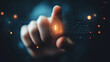© Furkan - Fingerprint protection technology. Close-up angle of finger touching virtual fingerprint icon. Virtual fingerprint protection system for the security of personal information.