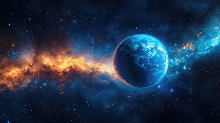 Stunning moon featuring craters alongside the vibrant blue planet Earth in the vastness of outer space Concept of space and orbit
