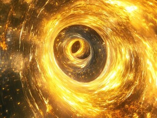 Poster - Abstract swirling tunnel of cosmic energy featuring bright yellow hues creating a magical and futuristic atmosphere with a sense of speed and motion