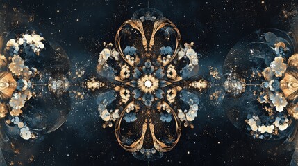 Poster - Symmetrical abstract fractal design on a dark backdrop