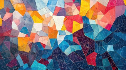 Poster - Futuristic grid featuring vibrant uneven polygon patterns Colorful geometric ornament with a decorative mosaic texture in an abstract design