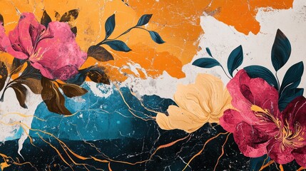 Poster - A vibrant mix of colors and an enchanting design featuring marble patterns set against a painted backdrop