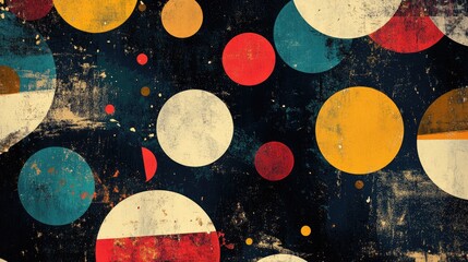 Poster - Vintage abstract background featuring circles a subtle grunge texture minimalist patterns and festive decorations in a graphic design style with a 2D cartoon illustration