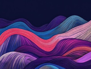 Poster - Abstract geometric illustration of doodle waves created with felt tip pen featuring a gradient on a dark background Ideal for use as cover art wallpaper or flyer design