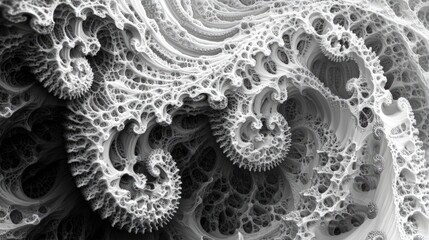 Aufkleber - Abstract computer generated fractal design featuring infinitely complex self similar patterns in a reverse black and white color scheme