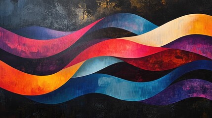 Aufkleber - Abstract depiction of interwoven waves in vibrant flag inspired hues set against a dark textured background