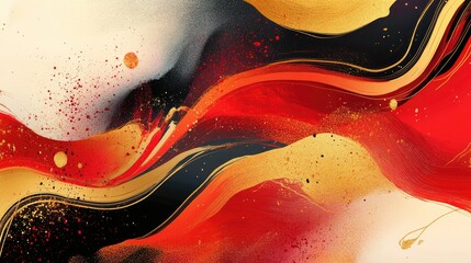 Poster - Abstract background featuring a colorful gradient and diverse patterns Creative illustration series with a decorative paintbrush effect including a composition of red and gold elements for a luxur
