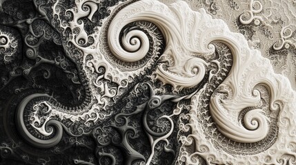 Aufkleber - Abstract fractal design featuring infinitely complex patterns that exhibit self similarity across various scales with a reverse black and white color scheme