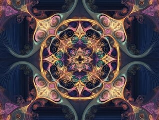Aufkleber - Abstract colored square graphic with intricate patterns featuring computer generated curly symmetrical design illustration of fractals imaginative background and creative artistic composition