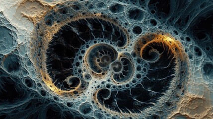 Aufkleber - Fractal textures form abstract shapes against a black background in this digital illustration