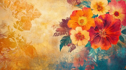 Poster - Colorful vintage floral illustration with an abstract decorative texture perfect for use as a background image in design projects