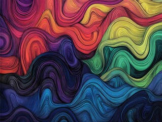 Poster - Abstract geometric illustration of doodle waves created with felt tip pen featuring a gradient on a dark background Ideal for use as cover art wallpaper or flyer design