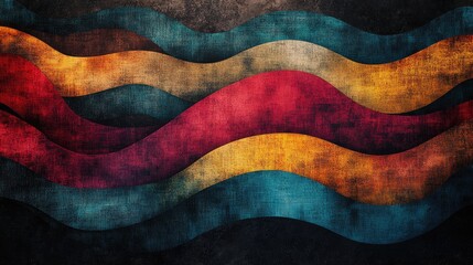 Aufkleber - Abstract depiction of interwoven waves in vibrant flag inspired hues set against a dark textured background