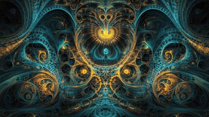Aufkleber - Abstract fractal design with intricate lines and shapes A vibrant digital illustration featuring a chaotic dark backdrop created through 3D rendering techniques